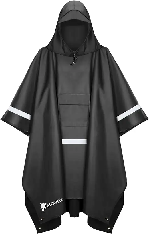 PTEROMY Hooded Rain Poncho for Adult with Pocket - 51guiwjqil._ac_sx522_